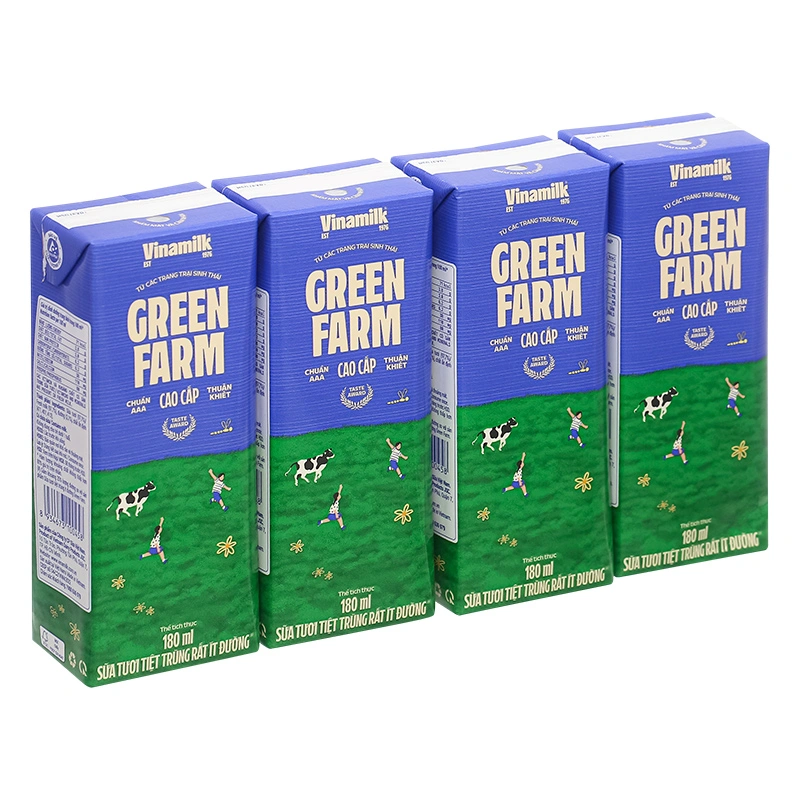 Thùng 48 hộp sữa tươi tiệt trùng Vinamilk Green Farm rất ít đường 180 ml (từ 1 tuổi) 4