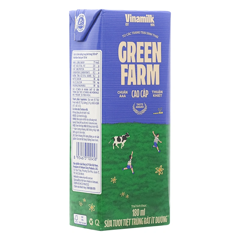 Thùng 48 hộp sữa tươi tiệt trùng Vinamilk Green Farm rất ít đường 180 ml (từ 1 tuổi) 7