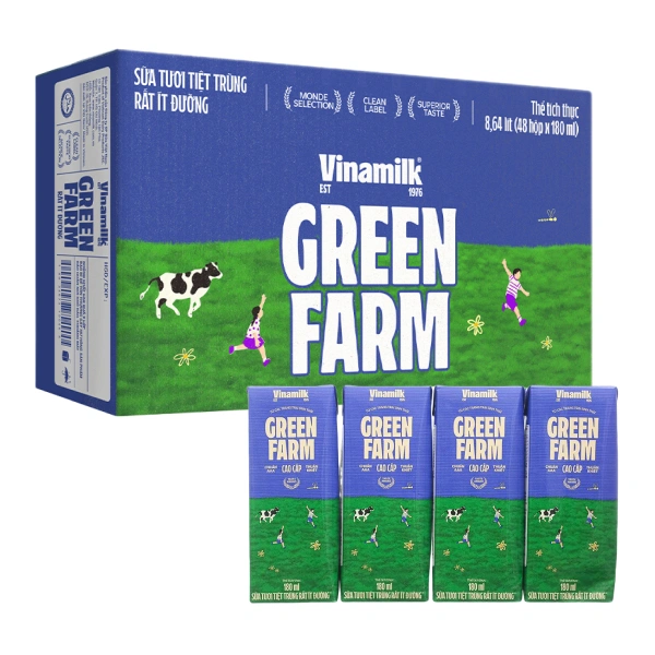 Thùng 48 hộp sữa tươi tiệt trùng Vinamilk Green Farm rất ít đường 180 ml (từ 1 tuổi) 1