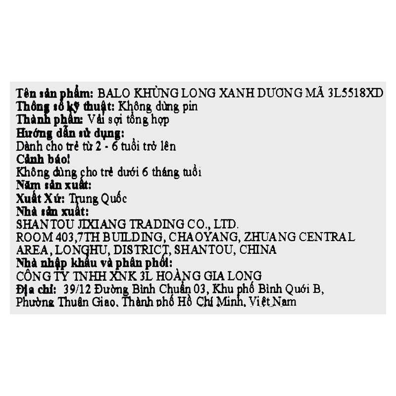 Balo cho bé mẫu giáo 3L khủng long 5518XD xanh dương 13