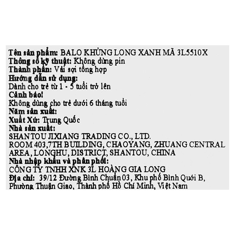 Balo cho bé mẫu giáo 3L khủng long 5510X xanh 14