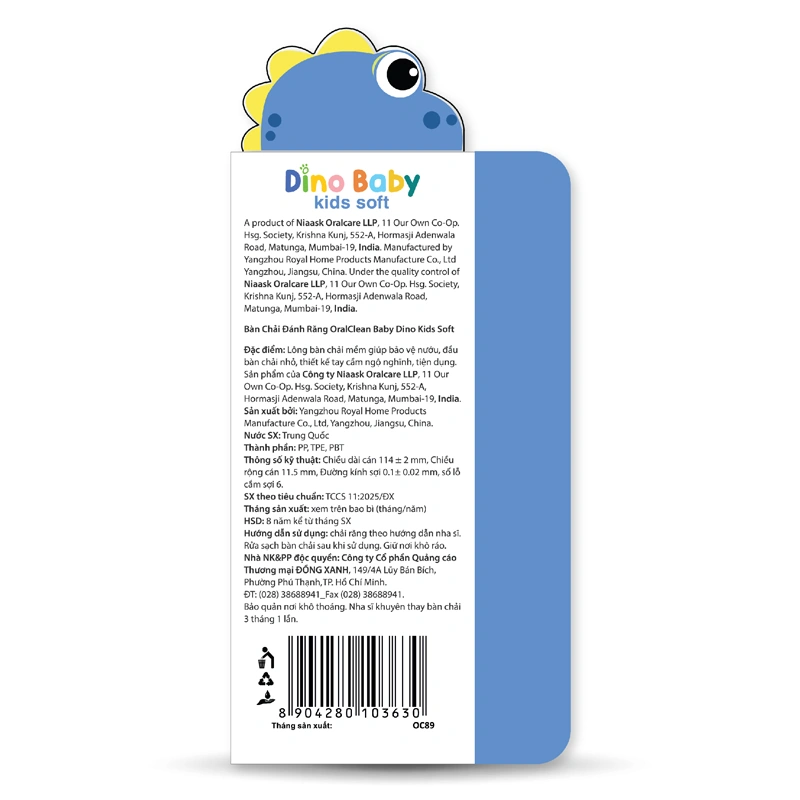 Bàn chải đánh răng Oral Clean Baby Dino Kids Soft lông siêu mềm (từ 6 tháng) - Màu ngẫu nhiên 3