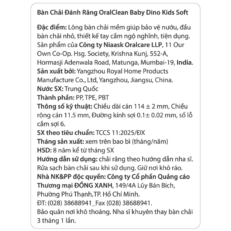 Bàn chải đánh răng Oral Clean Baby Dino Kids Soft lông siêu mềm (từ 6 tháng) - Màu ngẫu nhiên 4