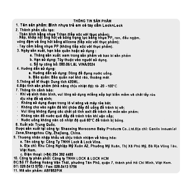 Bình tập uống Lock&Lock ABF852PIK 420 ml - Màu hồng (từ 6 tháng) 10