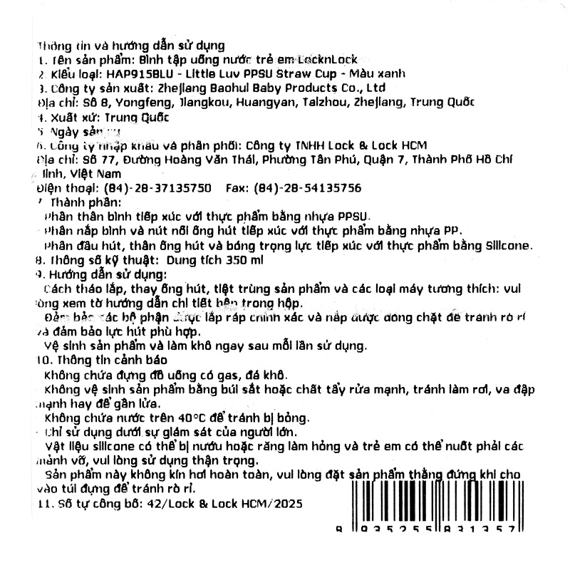 Bình tập uống PPSU Lock&Lock Little Luv Straw Cup HAP915PIK 350ml - Màu hồng (từ 6 tháng) 19