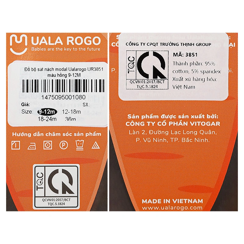 Bộ sát nách bé gái Ualarogo UR3851 màu nâu 25