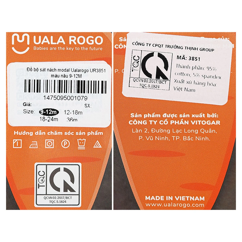 Bộ sát nách bé gái Ualarogo UR3851 màu nâu 13
