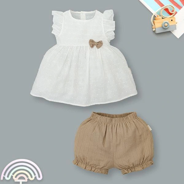 Bộ bé gái Ualarogo cotton màu nâu