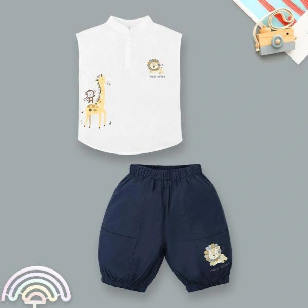 Bộ bé trai Ponykids cotton trắng - xanh