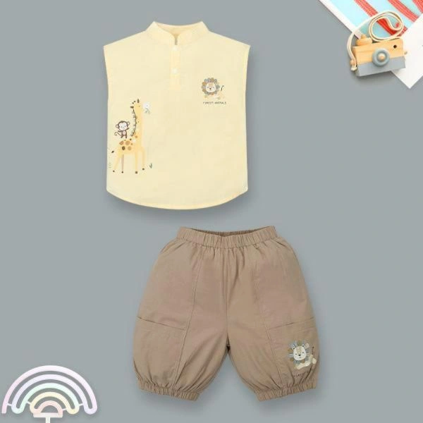 Bộ bé trai Ponykids cotton vàng - nâu