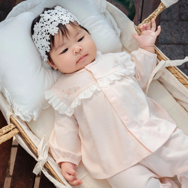 Bộ tay dài cài giữa La Pomme vườn hoa mộng mơ màu hồng 3