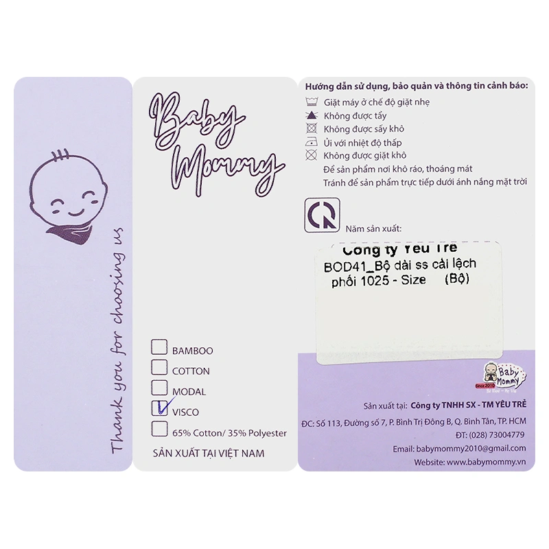Bộ tay dài cài lệch phối BabyMommy 411025 màu hồng 12