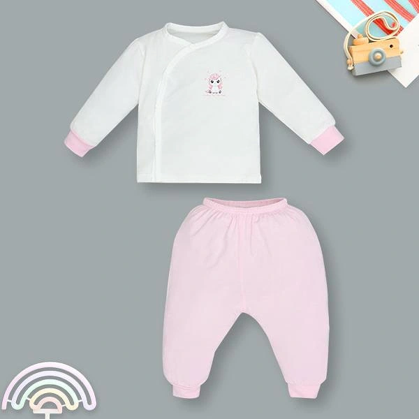 Bộ tay dài unisex IQ Baby visco trắng - hồng