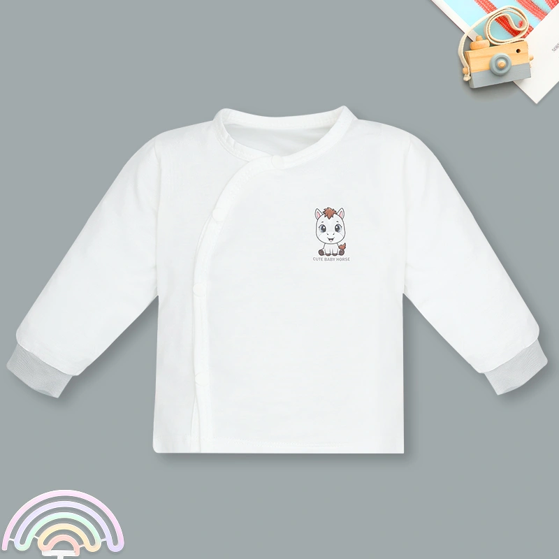 Bộ tay dài cúc bấm chéo quần in ngựa con IQ Baby màu trắng 2