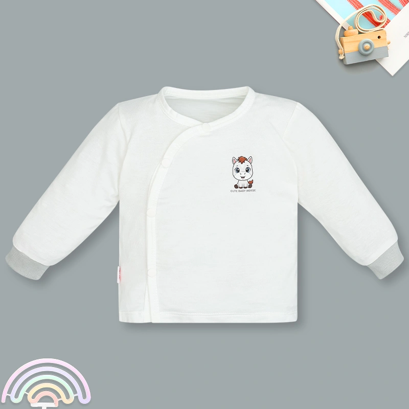 Bộ tay dài cúc bấm chéo quần xám in ngựa con IQ Baby màu trắng 2