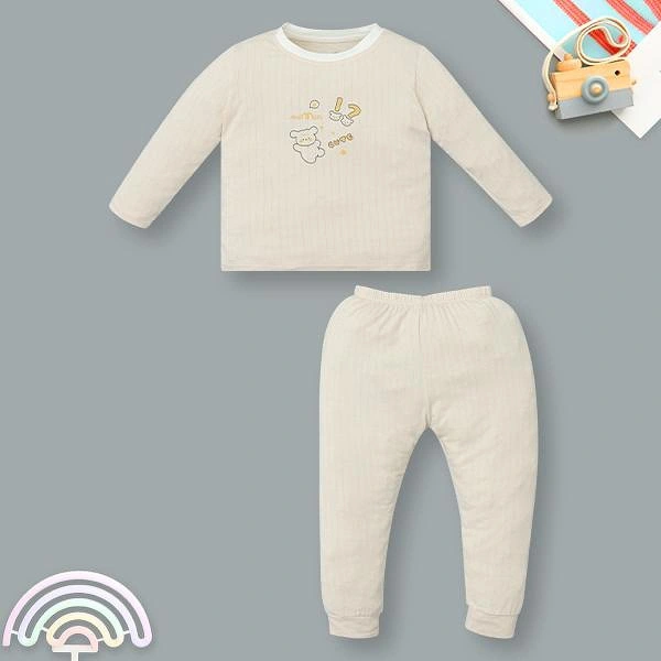 Bộ tay dài unisex La Pomme sợi tre màu be