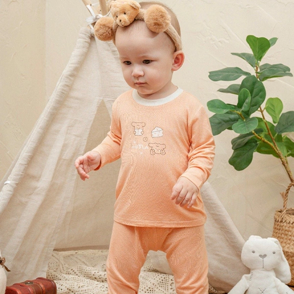 Bộ tay dài unisex La Pomme sợi tre màu cam