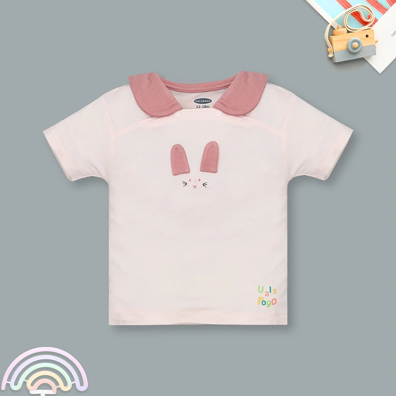 Bộ tay ngắn bé gái hình thỏ Ualarogo UR2190 màu hồng 2