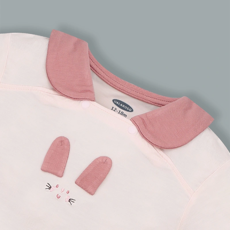 Bộ tay ngắn bé gái hình thỏ Ualarogo UR2190 màu hồng 4