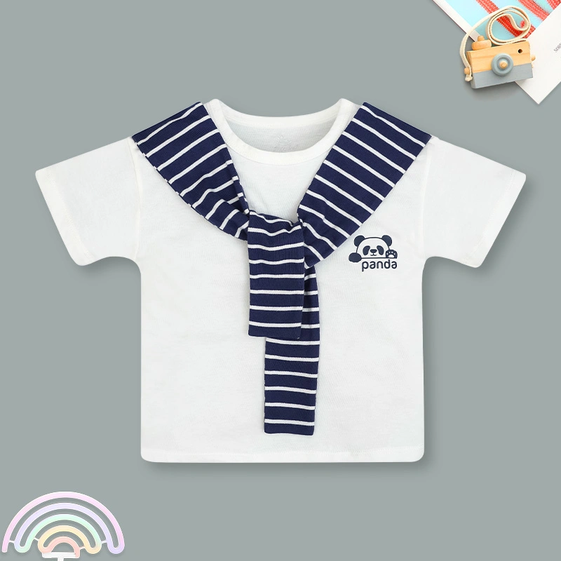 Bộ tay ngắn bé trai Pony Kids phối khăn màu trắng - nâu 2