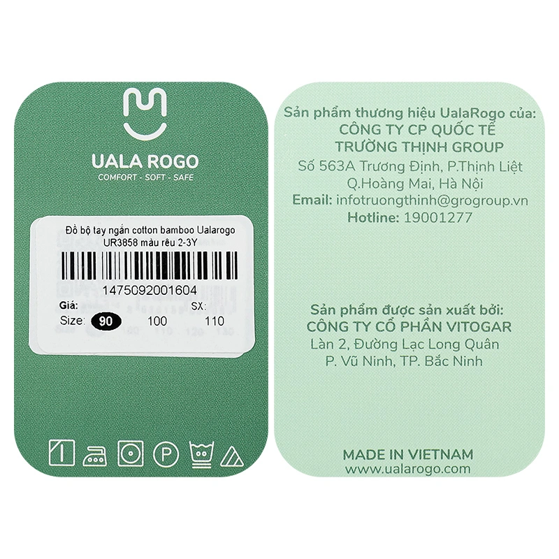 Bộ tay ngắn bé trai Ualarogo UR3858 màu xám nhạt 16