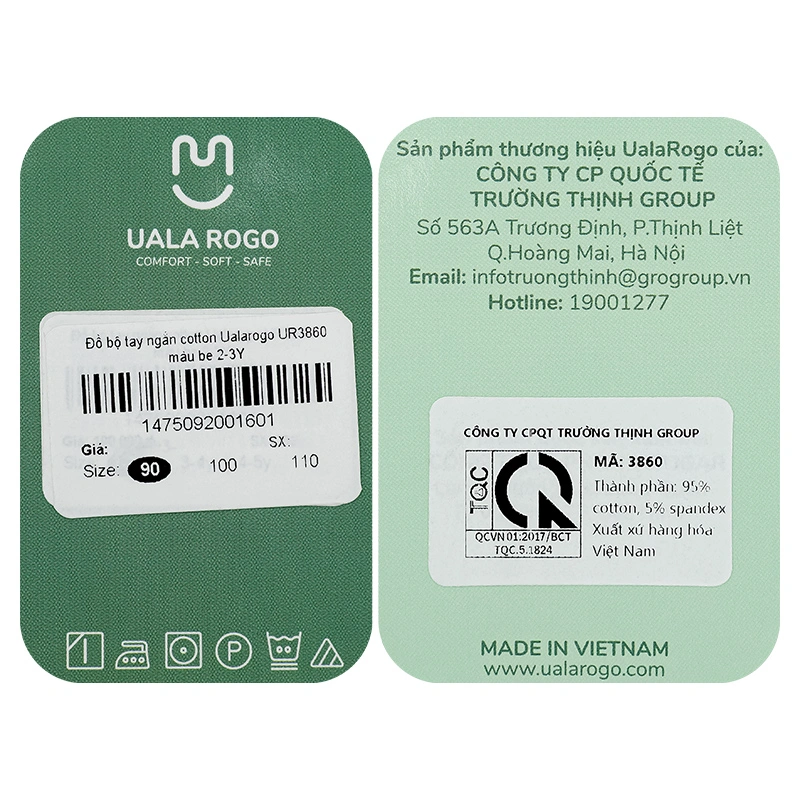 Bộ tay ngắn bé trai Ualarogo UR3860 màu be 14