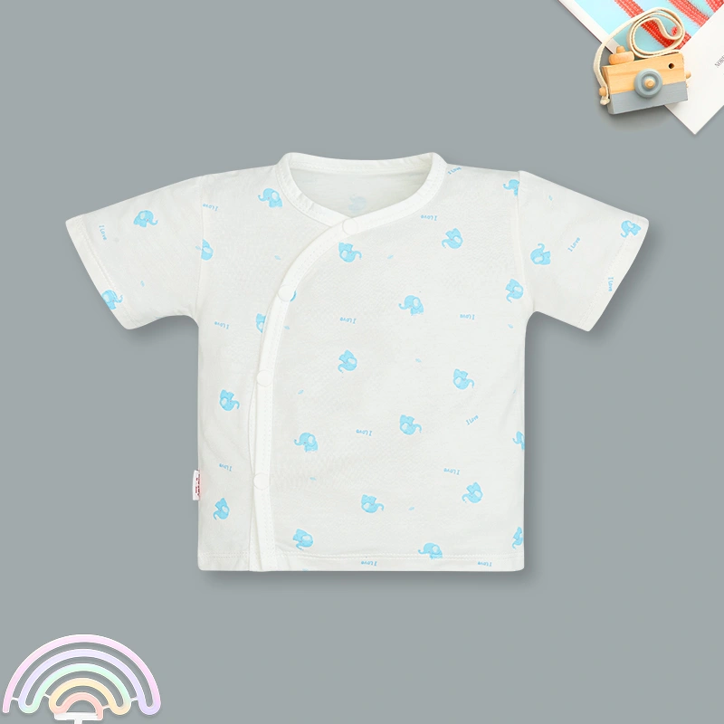 Bộ tay ngắn cúc bấm chéo in voi con IQ Baby màu trắng 2