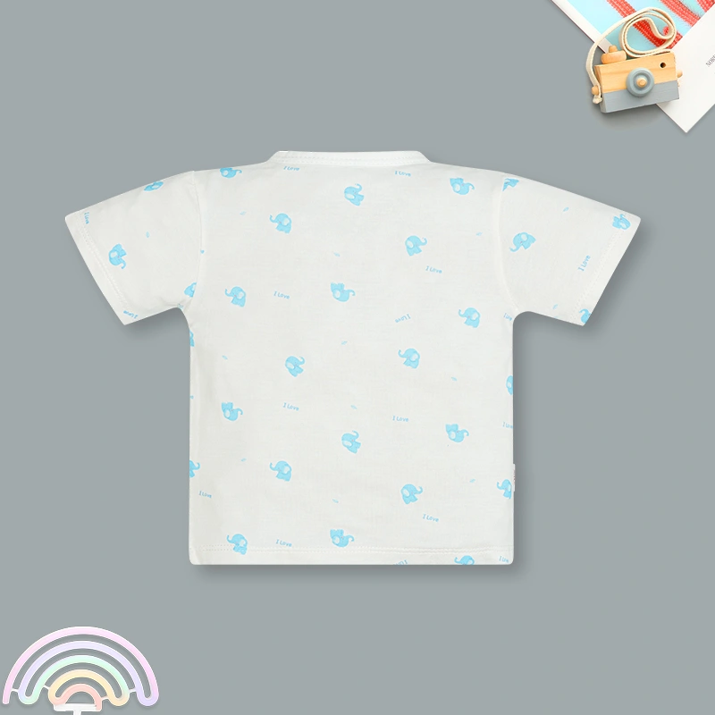 Bộ tay ngắn cúc bấm chéo in voi con IQ Baby màu trắng 3