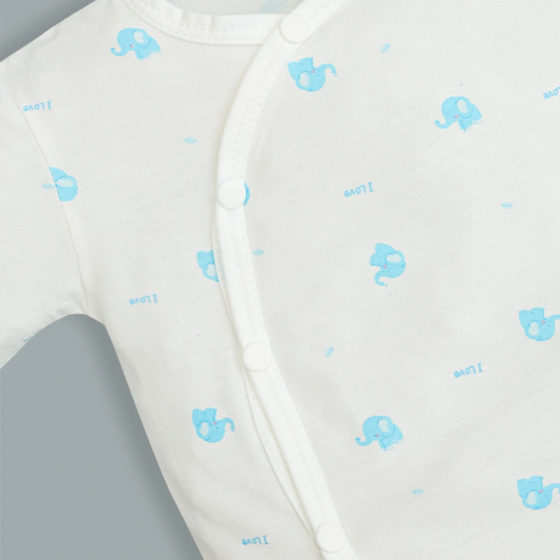 Bộ tay ngắn cúc bấm chéo in voi con IQ Baby màu trắng 6