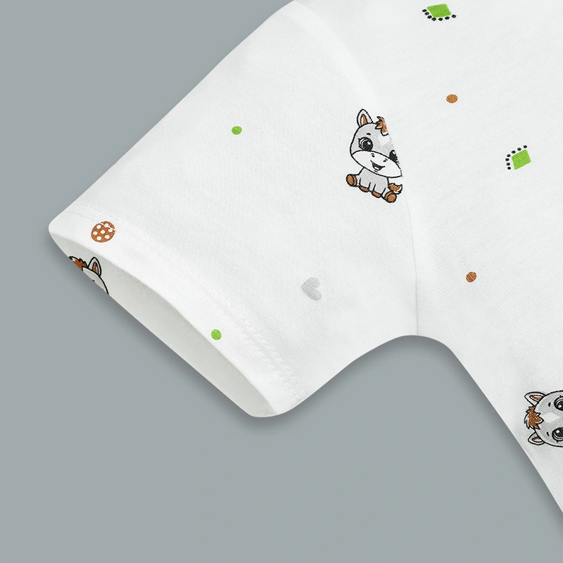 Bộ tay ngắn cúc bấm vai in ngựa con IQ Baby màu trắng 5