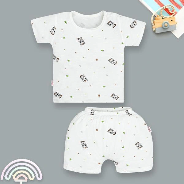 Bộ tay ngắn unisex IQ Baby visco trắng