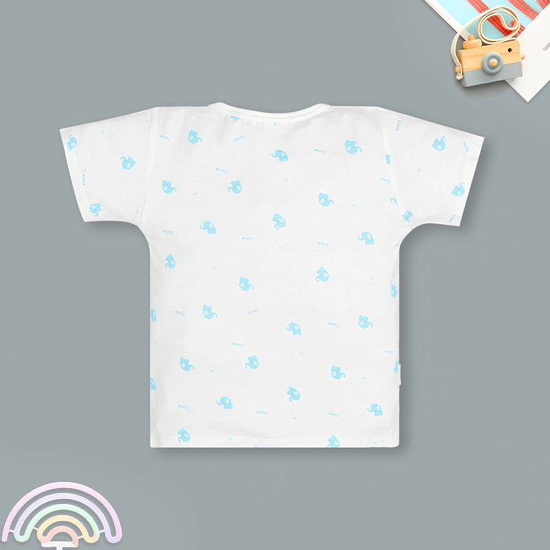 Bộ tay ngắn cúc bấm vai in voi con IQ Baby màu trắng 3
