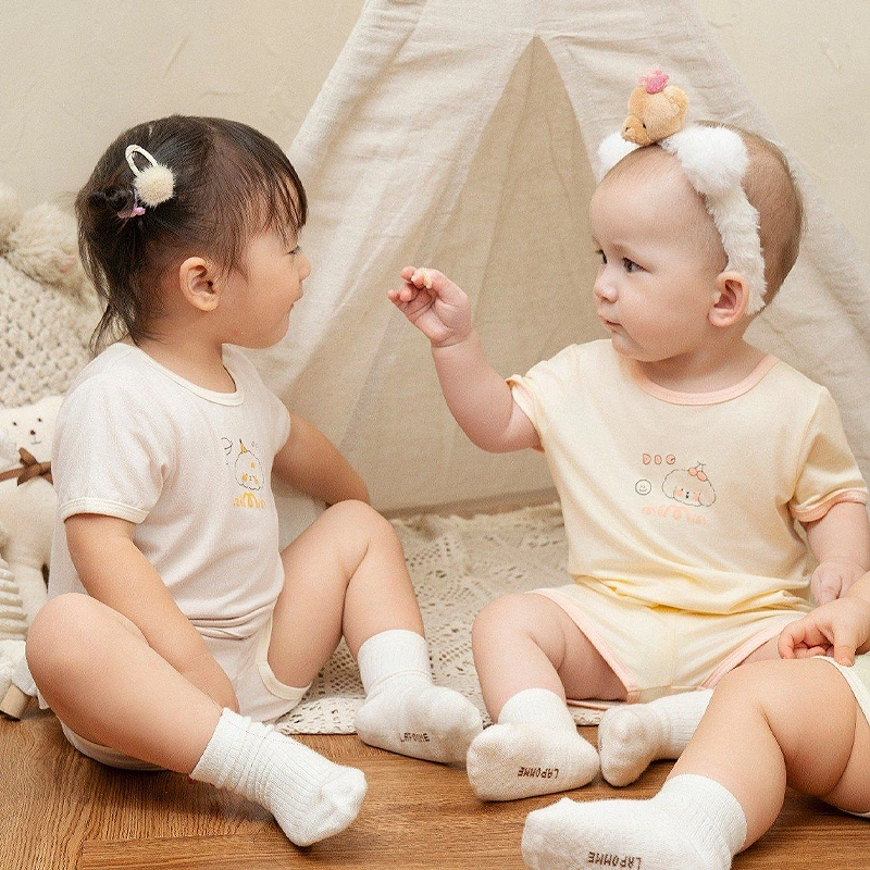 Bộ tay ngắn La Pomme người bạn puppy màu vàng kem 3