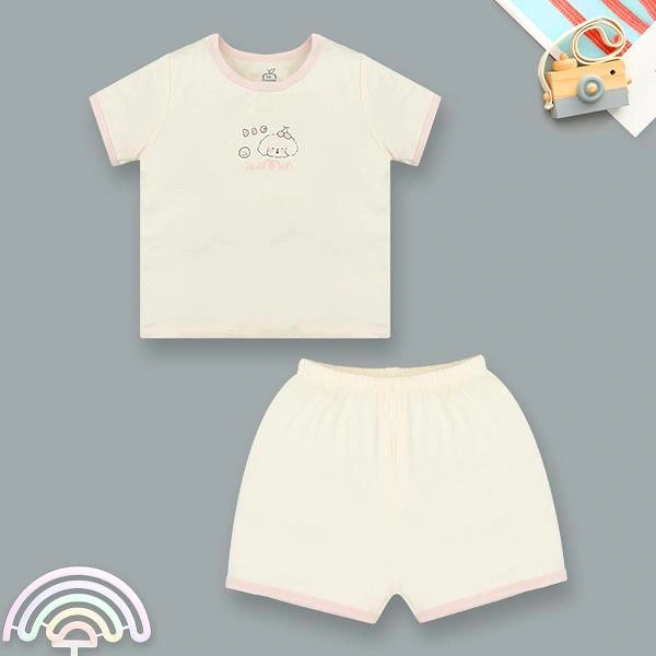 Bộ tay ngắn La Pomme người bạn puppy màu vàng kem 1