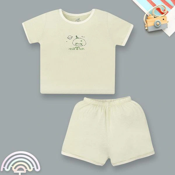 Bộ tay ngắn La Pomme người bạn puppy màu xanh cốm 1