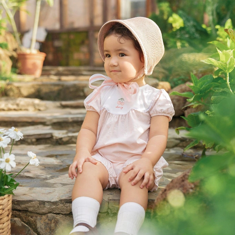 Bodysuit tay ngắn La Pomme bèo nhún cherry baby màu hồng 2