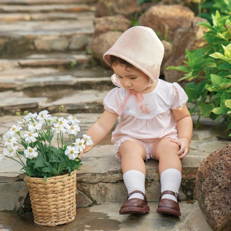 Bodysuit tay ngắn La Pomme bèo nhún cherry baby màu hồng 3