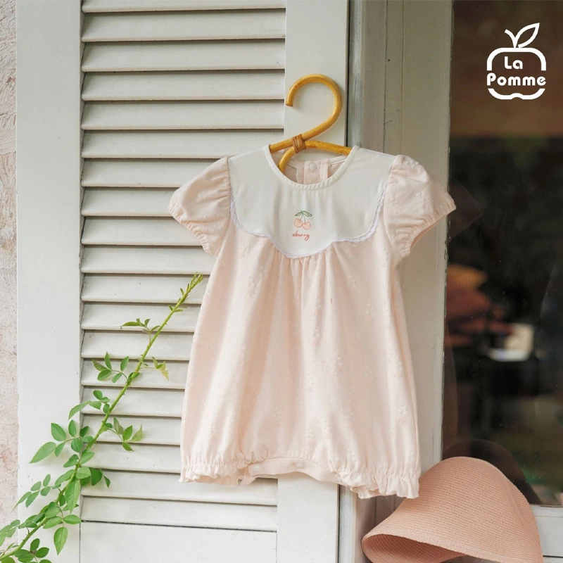 Bodysuit tay ngắn La Pomme bèo nhún cherry baby màu hồng 4