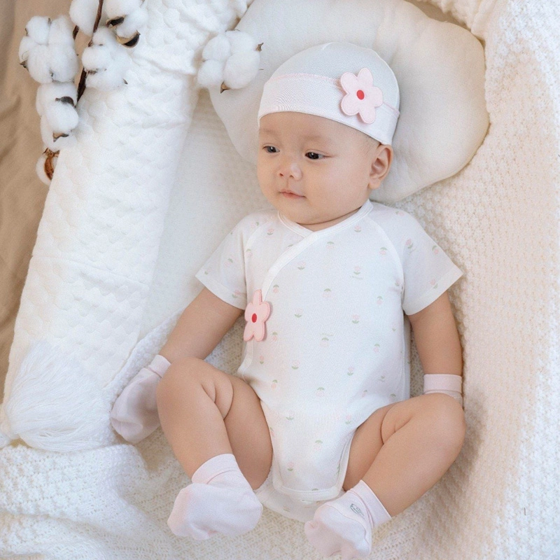 Bodysuit tay ngắn La Pomme mềm mịn đón con yêu màu hồng 2