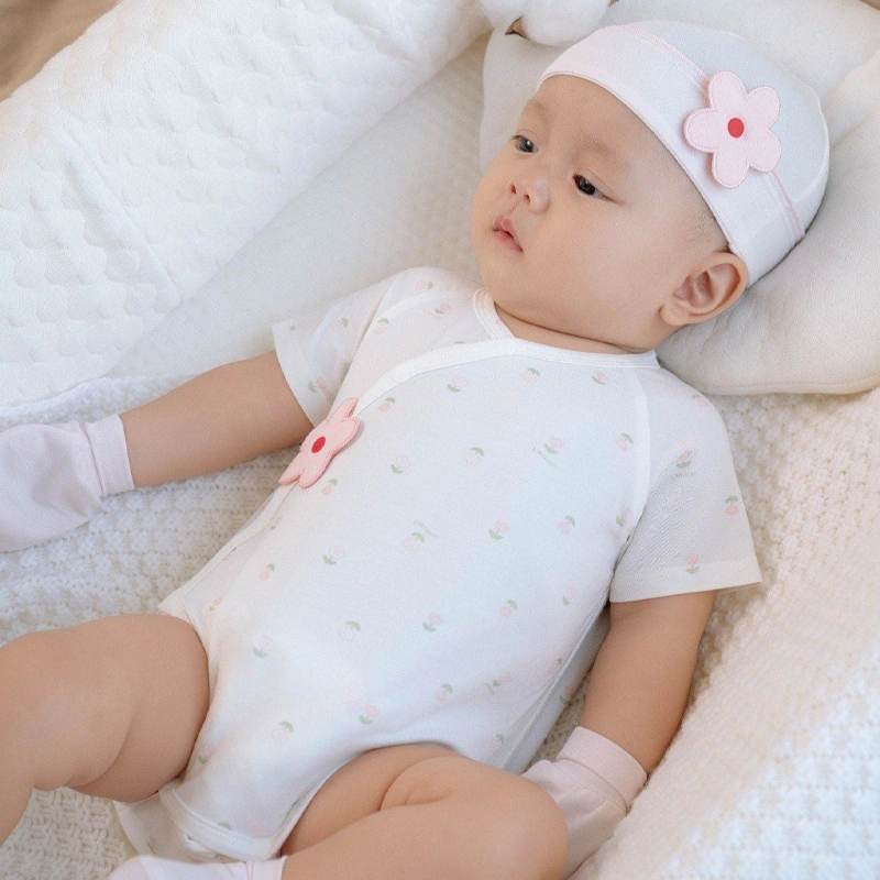 Bodysuit tay ngắn La Pomme mềm mịn đón con yêu màu hồng 3