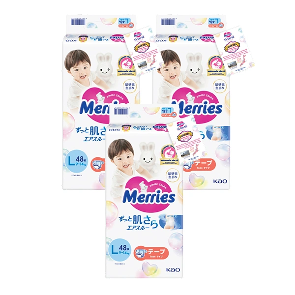 Combo 3 tã dán Merries size L - Mẫu mới