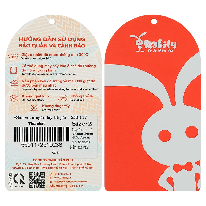 Đầm bé gái Rabity 550.117 màu tím nhạt 9