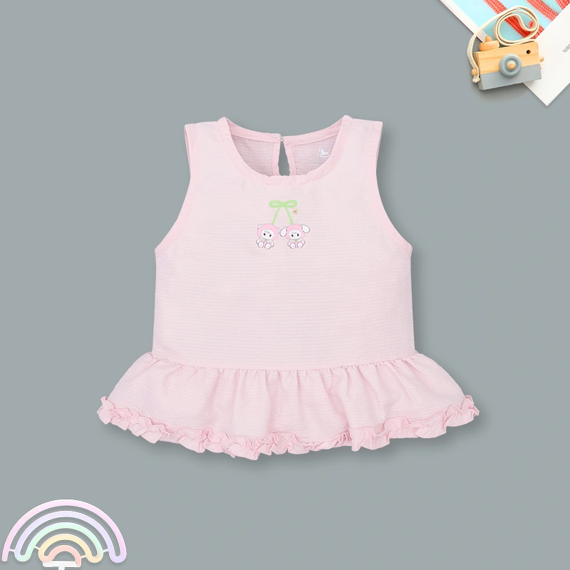 Đồ bộ sát nách bé gái Pony Kids quần bèo gấu màu hồng 2