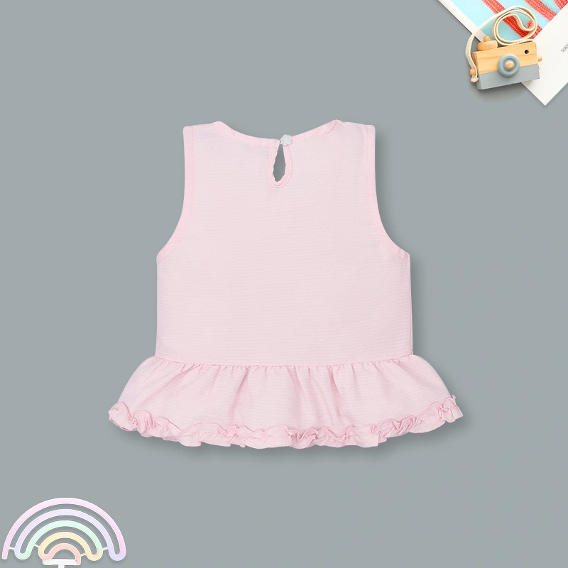 Đồ bộ sát nách bé gái Pony Kids quần bèo gấu màu hồng 3