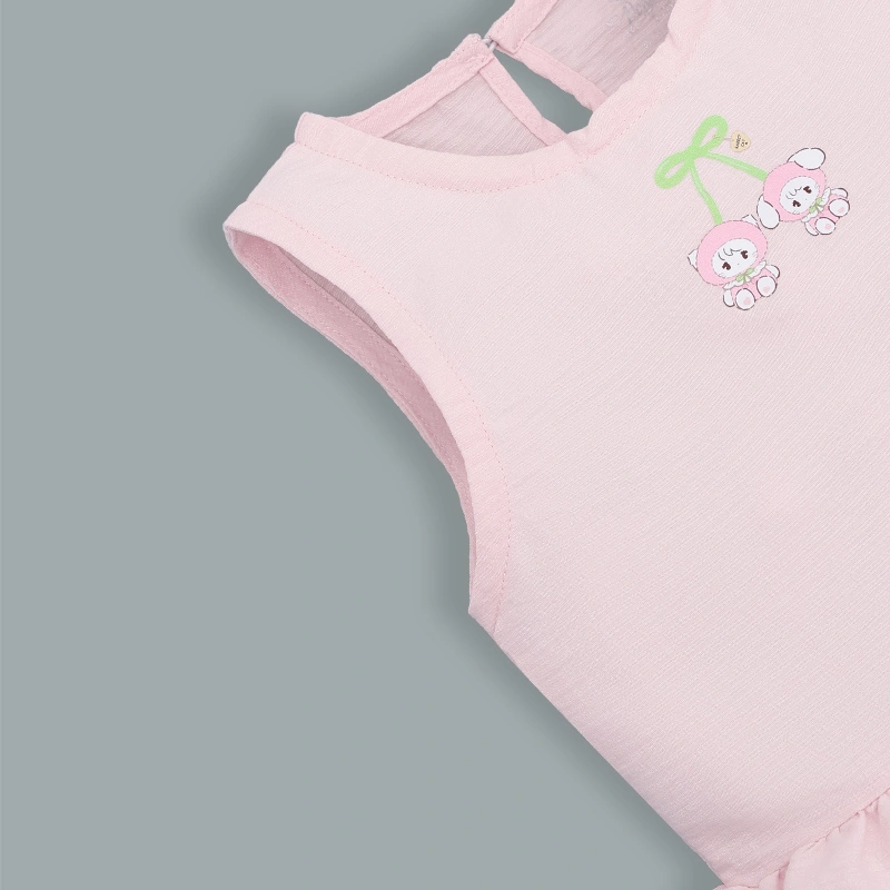 Đồ bộ sát nách bé gái Pony Kids quần bèo gấu màu hồng 5