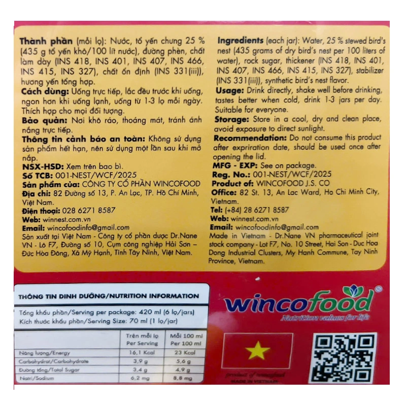 Hộp 6 hũ nước yến sào ít đường Win'sNest 70 ml (từ 1 tuổi) 5