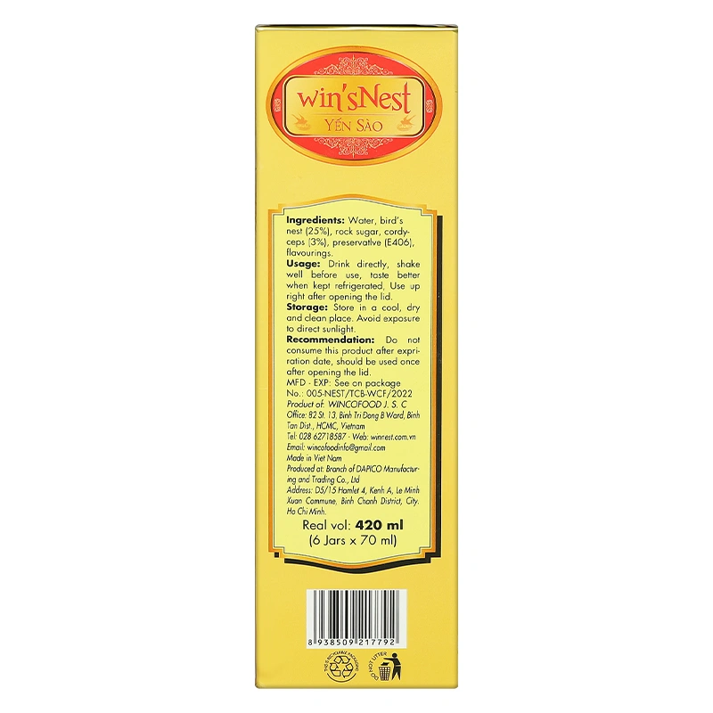 Hộp 6 hũ nước yến sào đông trùng hạ thảo Win'sNest 70 ml (từ 12 tuổi) 6