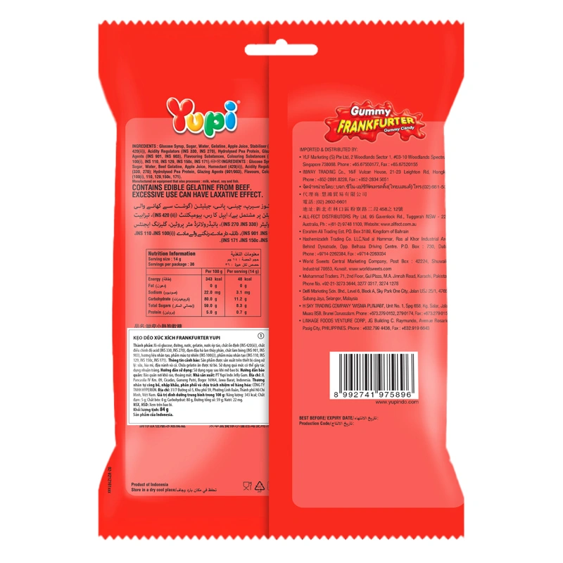 Kẹo dẻo Yupi Gummy Frankfurter hương trái cây gói 84g (từ 3 tuổi) 2