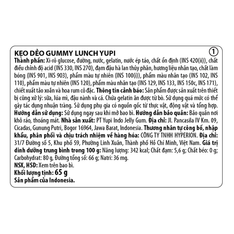 Kẹo dẻo Yupi Gummi Lunch hương trái cây gói 65g (từ 3 tuổi) 4