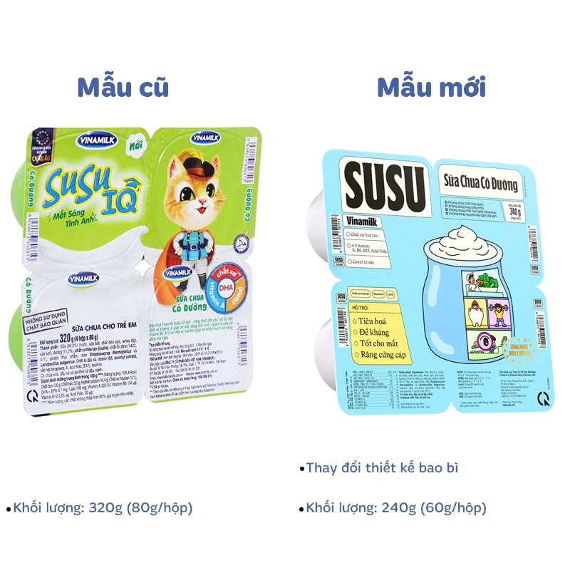 Lốc 4 hộp sữa chua có đường Vinamilk SuSu IQ 60g (từ 1 tuổi) - Giao bao bì ngẫu nhiên 2